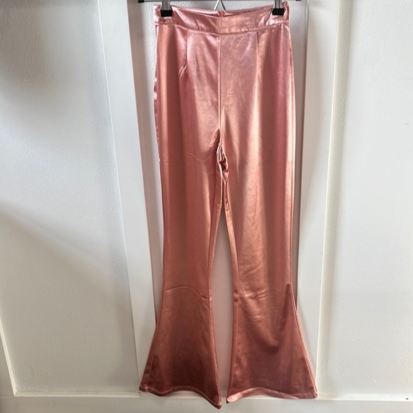 Club L London satin high rise flare barbie  pink pants - Picture 4 of 8